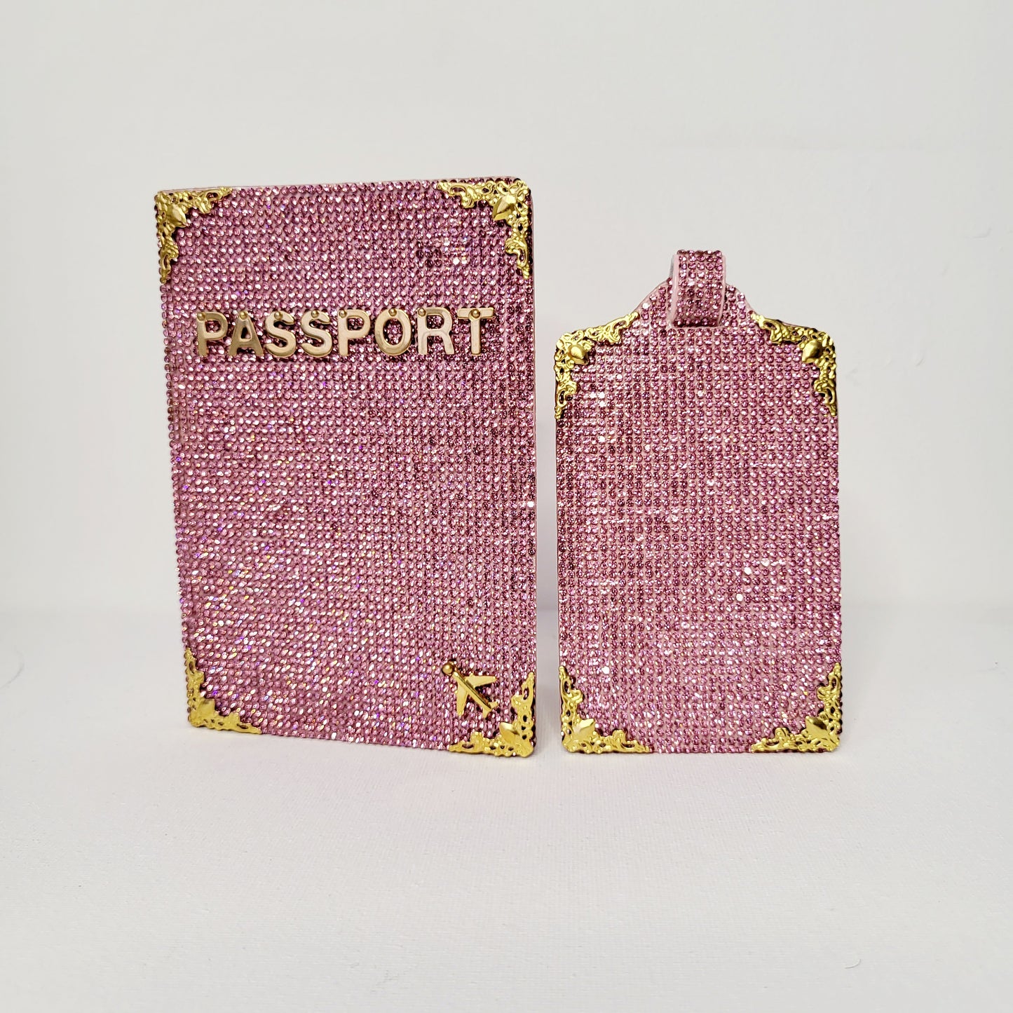 Bling Glam Pink Crystal Passport Cover and Luggage Tag Set