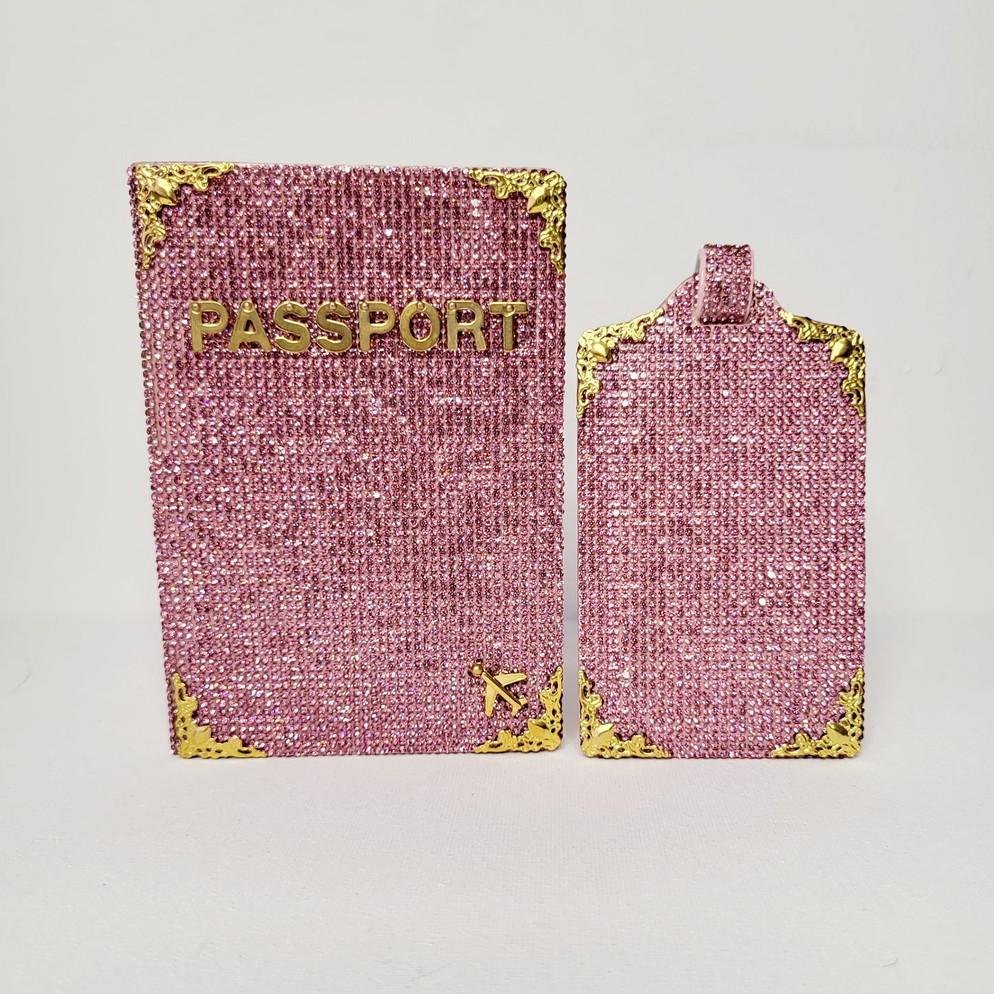 Bling Glam Pink Crystal Passport Cover and Luggage Tag Set